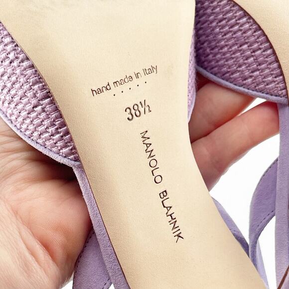 Manolo Blahnik Mayslibi Lilac Raffia Slingback Buckle Pointed Toe Heels IT 38.5 - Picture 11 of 12